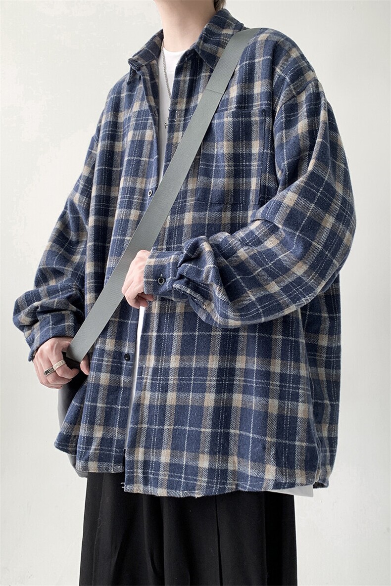 宽松棉毛长袖衬衫男格子衬衣KD612-P50,男装衬衫,电商D312-1