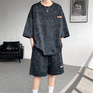 已做货 TZ756-特批50 控88高质感高克重套装圆领大码T恤短袖短裤图片