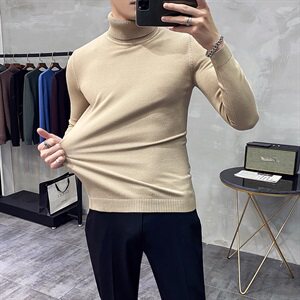 Y902 2021秋冬男修身毛衣品质好库存足-高领基础款-黑色图片