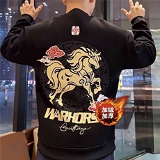 1506-091/WF1701/P40印花秋冬卫衣马年本命服加绒加厚男款百搭潮，男装卫衣，星座1506-1