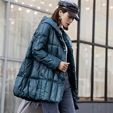 2020冬季新款优雅时尚中长款羽绒服气质显瘦连帽羽绒外套，女装羽绒服，深水步