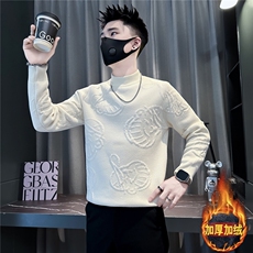 加绒提花半高领毛衣男社会小伙店主风301C-M100-P78控108，男装针织衫/毛衣，星座301C（原B323）