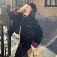 现货！（90新标带检）丝绒料新中式短款立领加厚保暖气质羽绒服女，女装羽绒服，水衣源