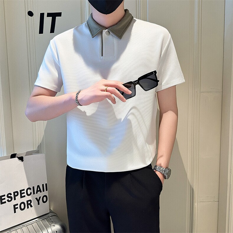 店主风社会小伙男拼接翻领简约POLO衫男休闲T恤301A-1/PL103/P50,男装T恤,星座301A-1