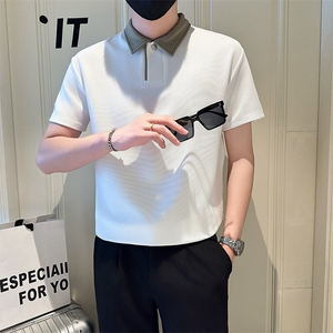 店主风社会小伙男拼接翻领简约POLO衫男休闲T恤301A-1/PL103/P50图片