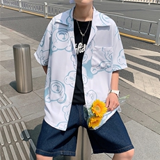 1港风休闲情侣大码短袖衬衫男潮帅气半袖衬衣男士寸衫DCS766P40控，男装衬衫，星座226-2