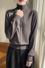 新款精纺羊毛高领针织开衫女桑蚕丝长袖宽松毛衣外套气质内搭上衣，女装羊毛衫，凯思米羊绒