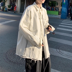 复古ins超火扎染长袖衬衫设计感小众毛边宽松上衣秋季W1499-P33，男装衬衫，星座512-4