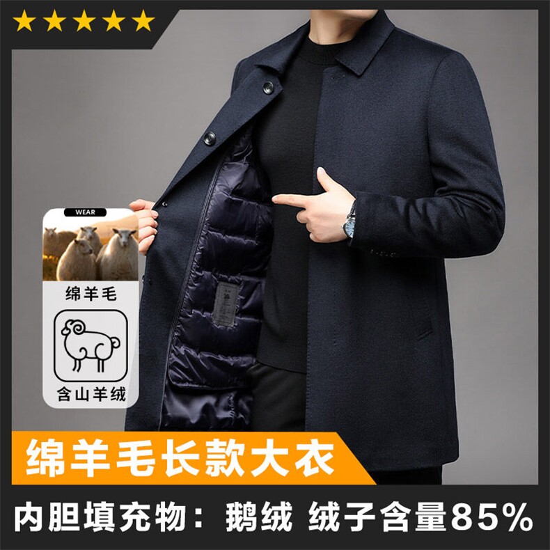 轻奢高货商场品质做工精细绵羊毛长款大衣鹅绒内胆图片