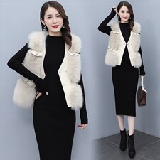 芷墨2021新款冬季时尚拼接短款皮草马甲气质韩版保暖无袖洋气坎肩，女装皮草，芷墨服饰