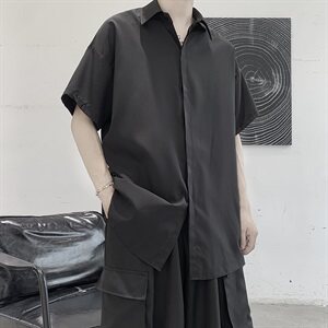 CS2009 夏季宽松雪纺垂感短袖衬衫男港风中性冷淡风图片