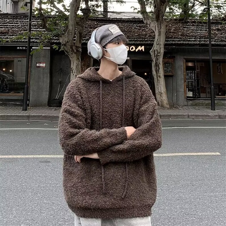 韩系慵懒风软糯圈圈纱连帽毛衣2024新款加厚保暖上衣男MZ748-P63,男装针织衫/毛衣,星座412-3
