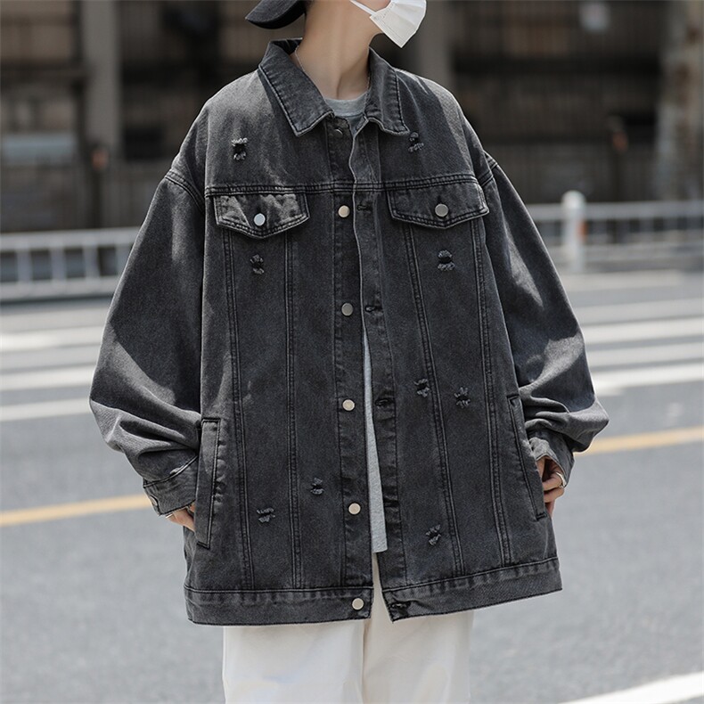 美式破洞牛仔外套男韩版潮流痞帅2025秋冬季新款ins夹克W5148-P66，男装工装外套，星座412