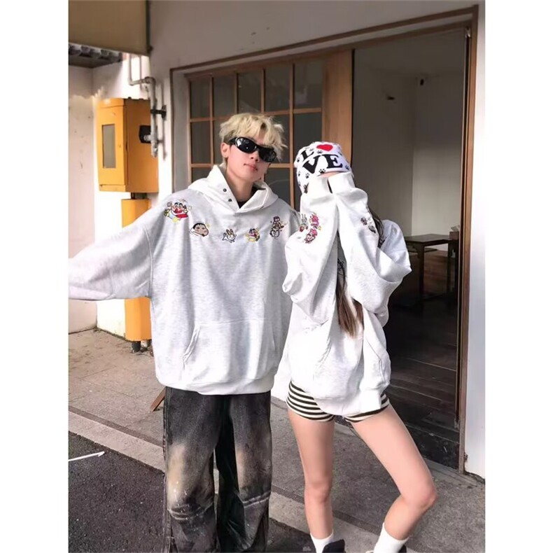 现货可爱卡通趣味蜡笔小新连帽卫衣男女装加绒韩系慵懒风保暖外套,男装棉衣,星座302B