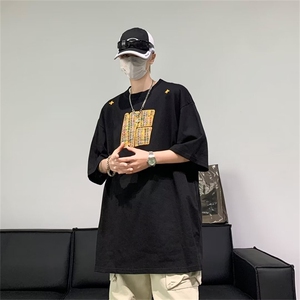美式街头宽松短袖t恤男潮牌复古休闲半袖情侣圆领上衣T30477-p35图片