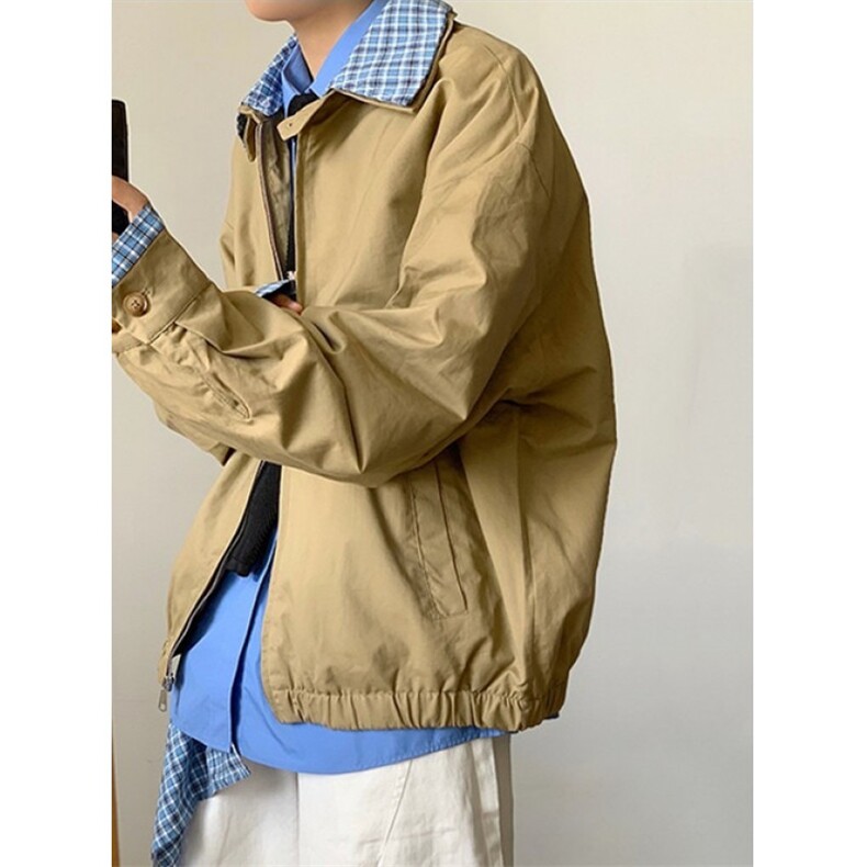 春秋季美式撞色格子拼接假两件外套男女生夹克飞行服外套JK902,男装夹克,星座1116A（原606A-3）
