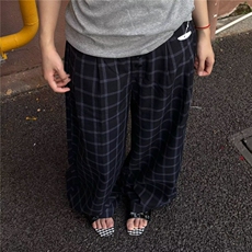美式复古格子抽绳松紧休闲裤男潮牌宽松阔腿百搭长裤LB0766-P50，男装休闲裤，星座1008