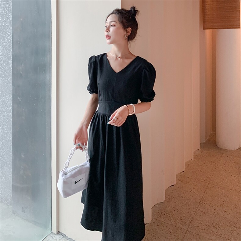 现货现货有后背蝴蝶结泡泡袖连衣裙163-6666-P95-控148,女装连衣裙,拾菱