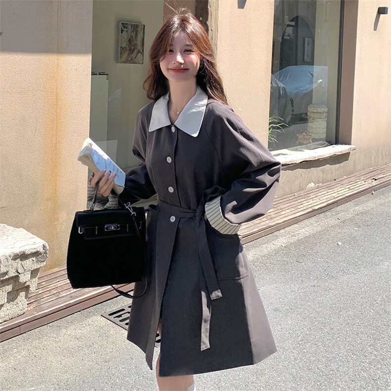 2025秋季新款美拉德复古棕色皮衣外套女韩系简约风中长款pu皮外套,女装风衣,浙宝191（原浙宝008）