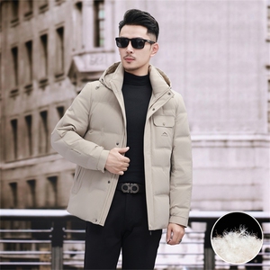新款中青年90绒轻薄羽绒服外套男士秋冬拆卸帽时尚休闲羽绒服夹克图片