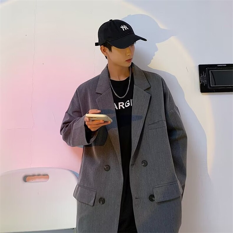 潮2023标准两粒双排扣西服上衣春季长袖男平驳领西装W4720-P50,男装西服,星座412-2