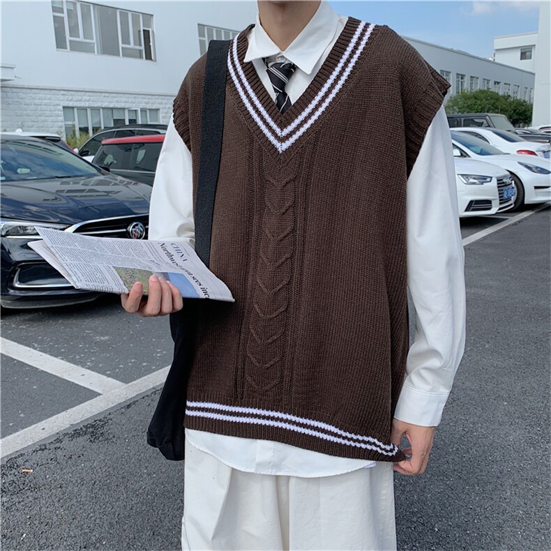 2021新款三色针织衫无袖马甲慵懒风外搭毛衣学院风背心M160-P32,男装背心/马甲,星座512-4