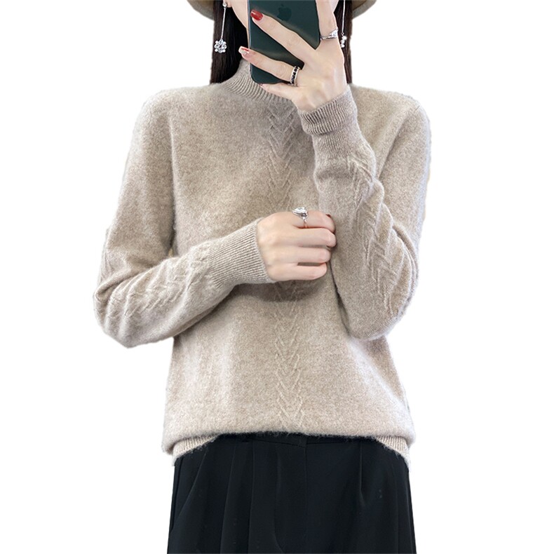 半高领女薄套头2024年新款秋冬内搭加厚羊毛衫紧口修身,女装羊毛衫,蒙特羊绒