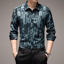 AY4254男式2023春季新款竹纤维印花长袖衬衫修身免烫衬衣P90图片