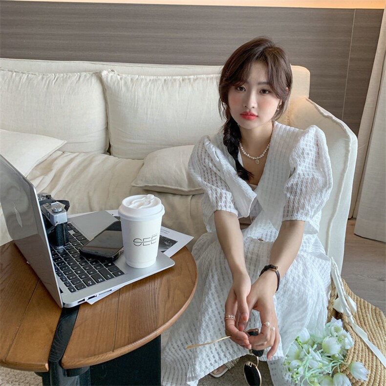 夏季女裙2025年新款温柔风初恋裙奶甜娃娃领宽松显瘦连衣裙甜飒风，女装连衣裙，韩秀