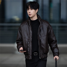 标50绒街拍皮羽绒服男士立领短款外套8529-P235(控券后318)，男装羽绒服，电商B338