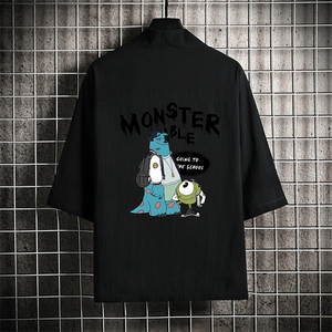 HF59074-P40风汉服男开衫外套七分袖道袍网格挂拍