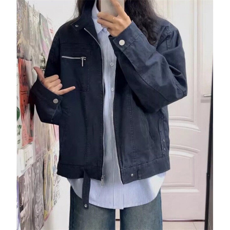 美式白色哈灵顿夹克cleanfit立领牛仔外套痞帅高级感牛仔衣-JK896,男装夹克,星座601-1