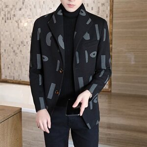 2021男士短款毛呢夹克时尚休闲呢子修身外套排扣翻领衣服N26图片