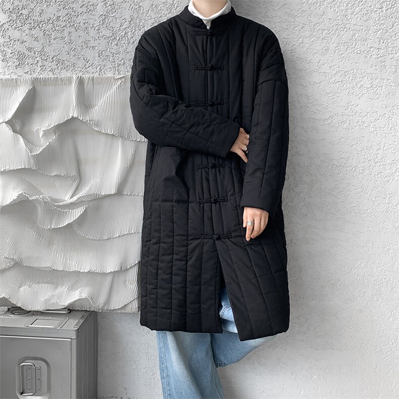 8XL-M风夹棉加厚棉麻复古禅意道袍棉衣中长款MY1704P128控158,男装棉衣,电商D206-1