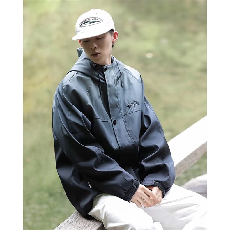 连帽冲锋衣外套男女韩系慵懒风高级渐变色宽松休闲夹克J46-P67,男装夹克,星座1109-3