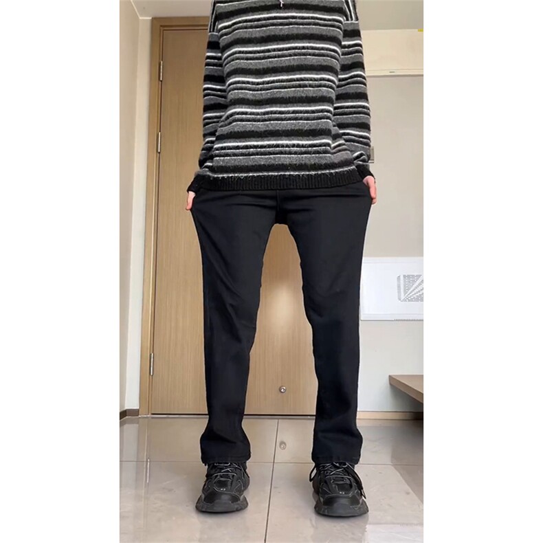 纯黑色弹力牛仔裤秋冬款cleanfit显瘦微喇裤子CHNZK01-P53加绒58,男装牛仔裤,星座1007（原301D）