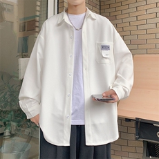 2026春夏装新款宽松贴标华夫格长袖衬衫男CS9966/特P28白色，男装衬衫，电商A094