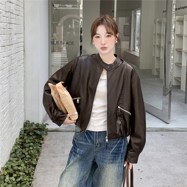 2026冬季短款皮衣加绒棉衣立领染发出90-6882#-P185-K275,女装皮衣,2C290