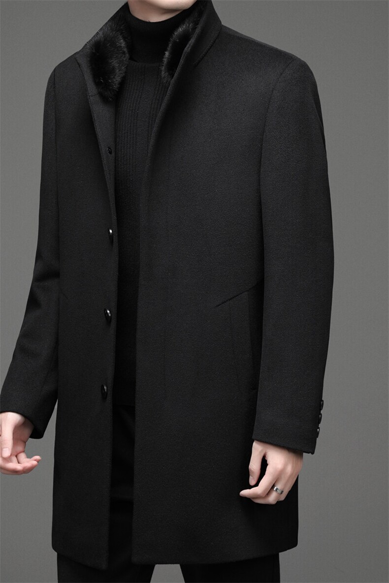 AE8918尼克服水貂毛领兔毛内胆可脱卸立领中长款羊毛大衣外套,女装短外套,钱塘207-1
