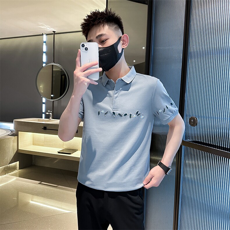 2023花朵刺绣夏季短袖T恤翻领Polo衫小伙风时尚半袖T0264-P50图片