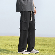 美式工装牛仔裤男2024春季大口袋高街阔腿裤子潮-BK801-P48烟灰色，男装牛仔裤，星座307-3(原516-1)