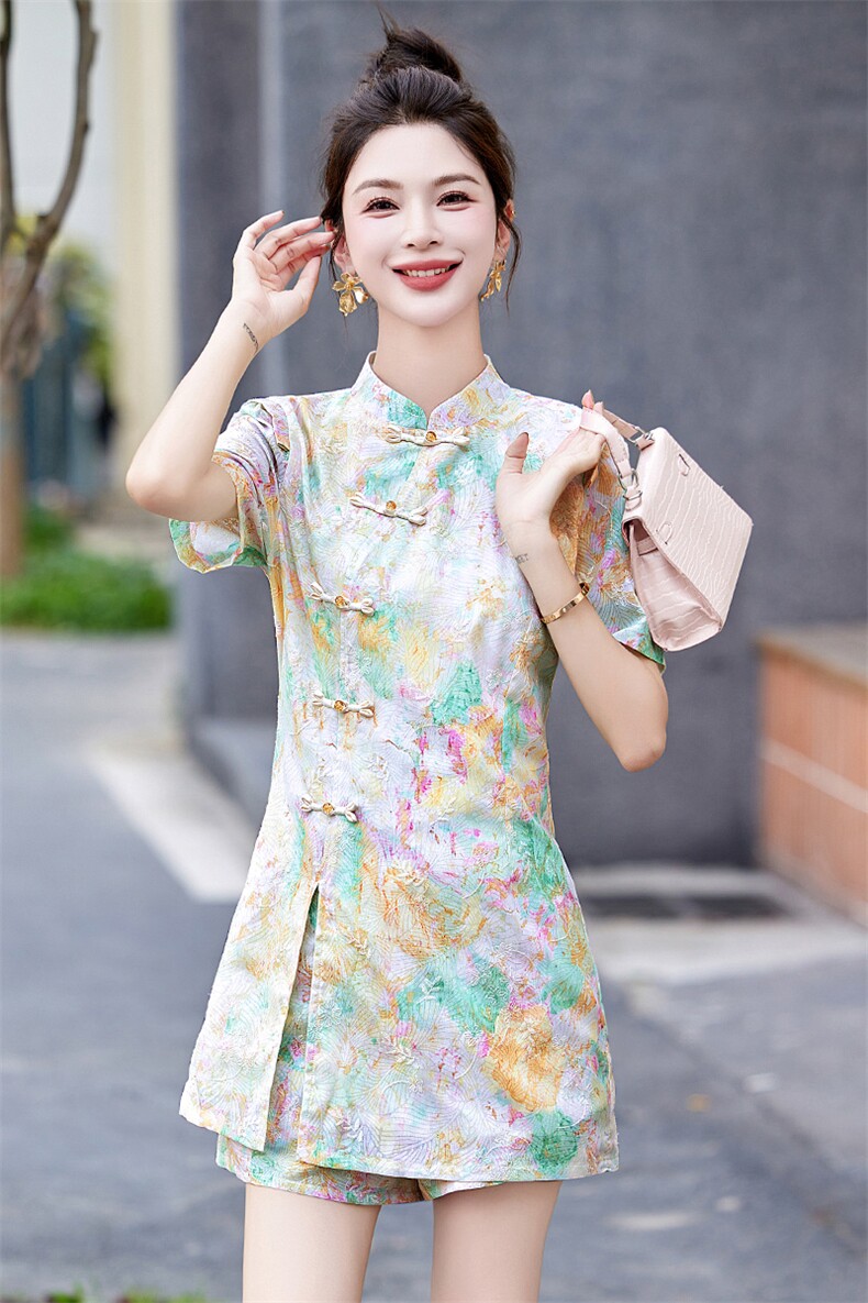 时尚优雅复古改良新中式两件套连衣裙,女装套装/套裙,贵人树