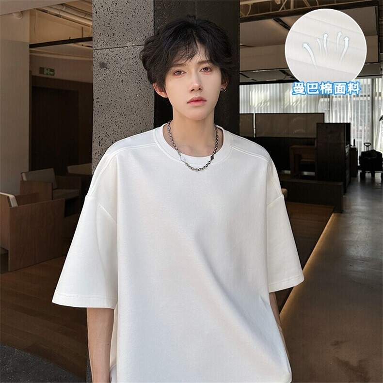 特批P22无差价夏季休闲纯色曼巴棉面料大码五分短袖T恤男T5170图片