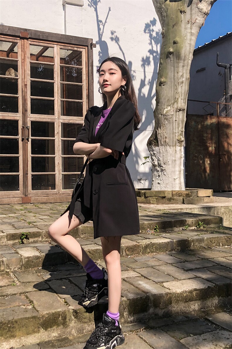 【现货】2021年夏季新款宽松显瘦长款半袖西装166-XZ07P105,女装西装,茜茜公主