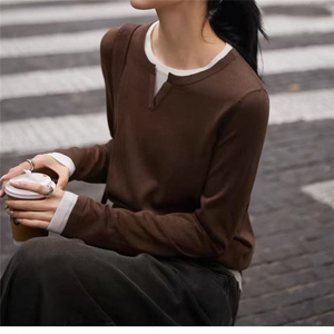 经典圆领百搭舒适休闲纯色显瘦打底衫女款图片