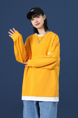 21秋季款中性假两件长袖T恤女宽松落肩袖衬衫DS-A160-1-T104-P35,男装T恤,电商C323-1