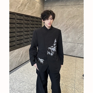 现货 25新中式礼服竹叶刺绣斜襟立领西装外套XZ114-P128图片