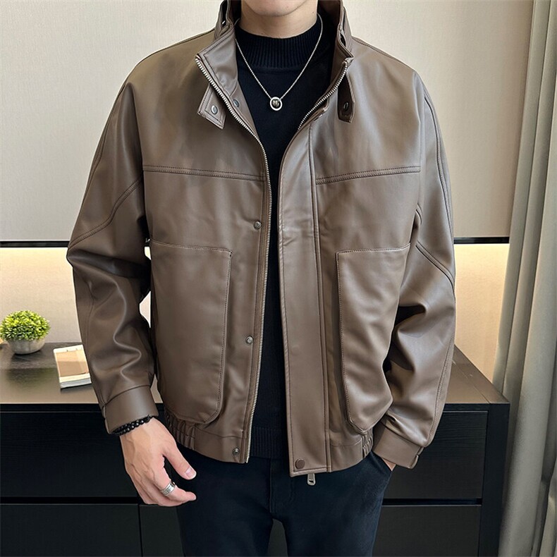 2025春免洗皮衣夹克店主风休闲痞帅复古高级感春秋PY2321-P155,男装皮衣,电商A413