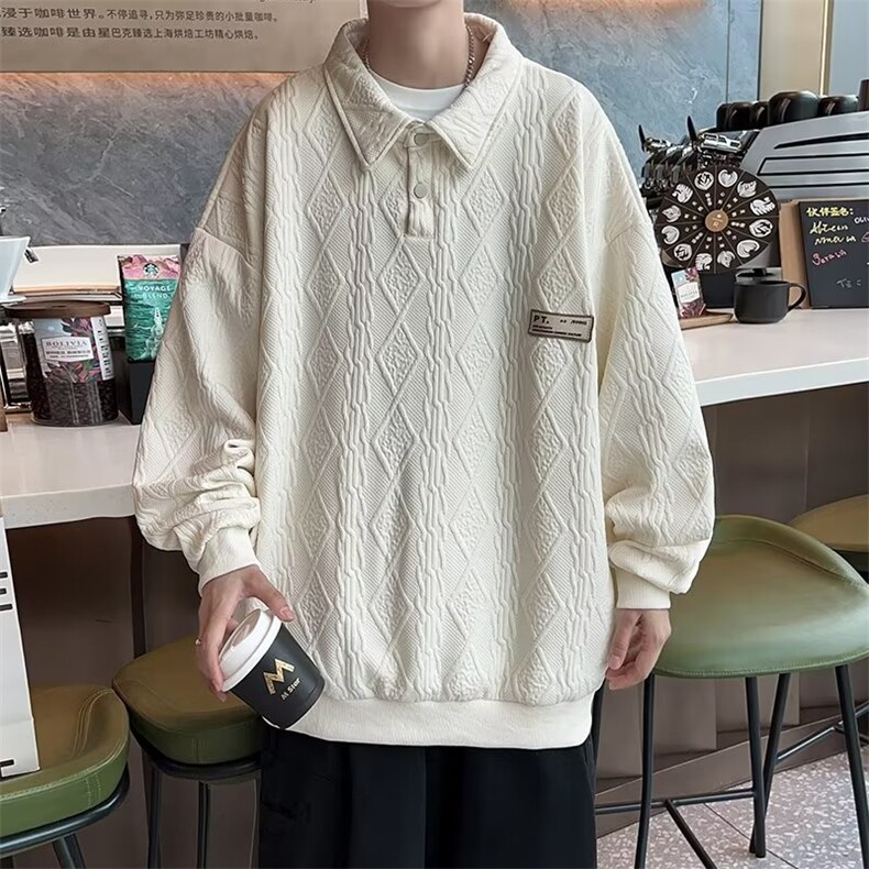 POLO衫男长袖暗纹韩版潮流2024冬季ins卫衣WB120-常规41加绒-49,男装卫衣,星座412-2