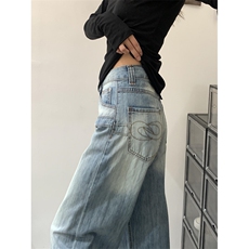 美式复古阔腿牛仔裤女秋季新款高腰宽松直筒显瘦拖地裤N8855，男装牛仔裤，星座1116A（原606A-3）